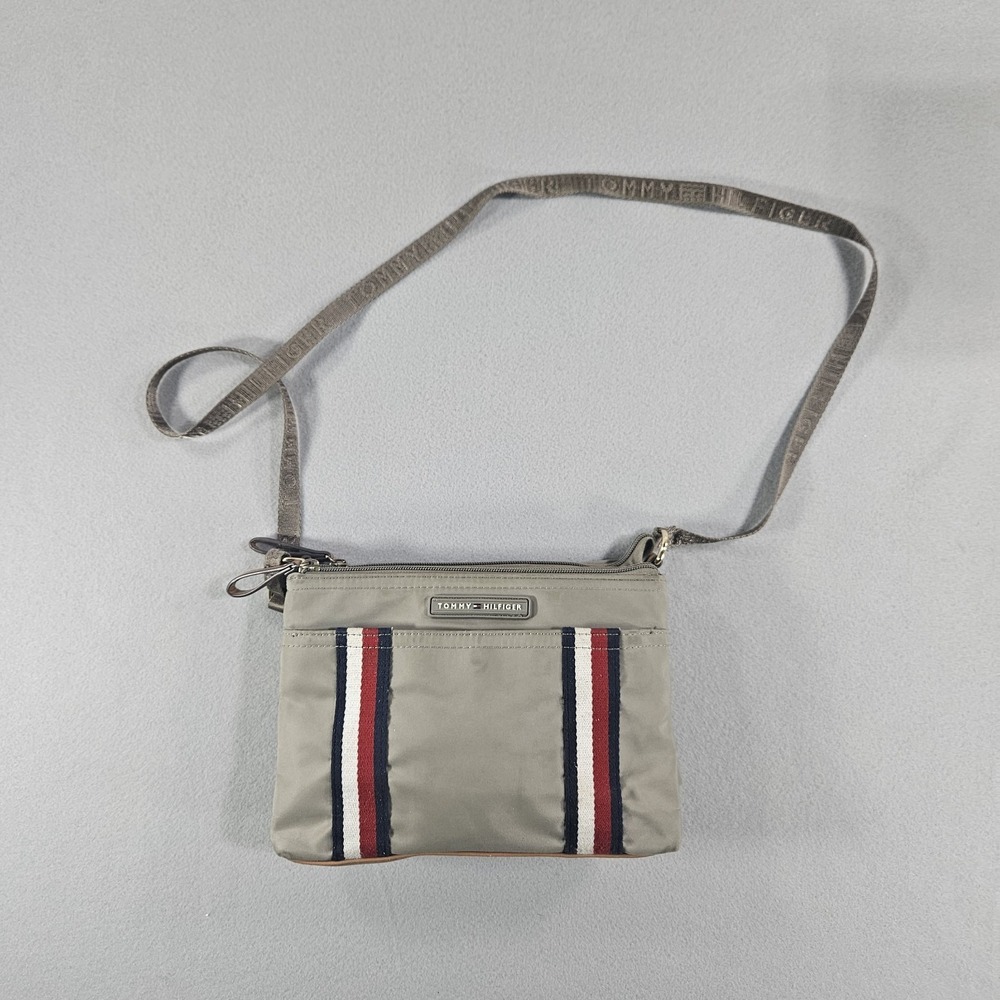 Tommy Hilfiger Womens Nylon Crossbody Bag Multi Pocket Double Zip Travel Handbag